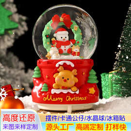 水晶球定制圣诞雪人小鹿创意雕像摆件圣诞节水球树脂摆件礼物跨境