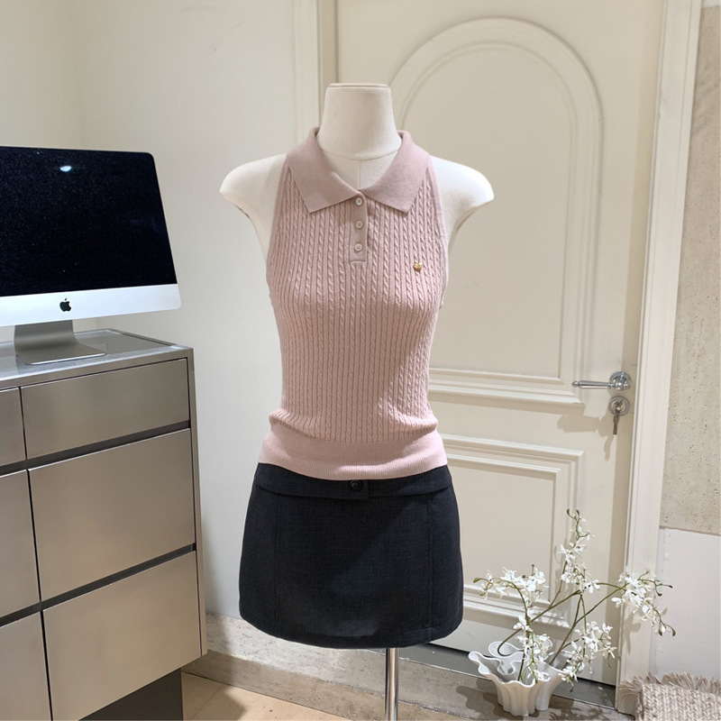 2025 新しい夏スタイルの柔らかく蒸れないニットベストベストスリムショートトップ女性用|undefined