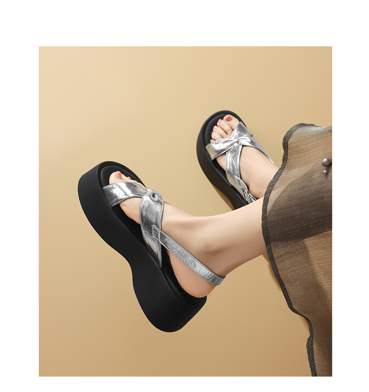 Sandal đế dày nữ phong cách La Mã, tăng chiều cao, đi biển dạo phố — KN332 Màu sâm banh chi tiết 13