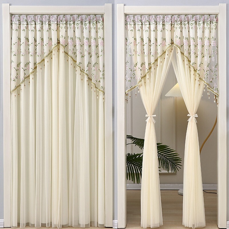 Light-Transmitting but Not See-Through Sheer Curtain, French Vintage Lace Door Curtain, Partition Curtain, No-Drill Privacy Curtain, Decorative Hanging Curtain, Mosquito-Proof