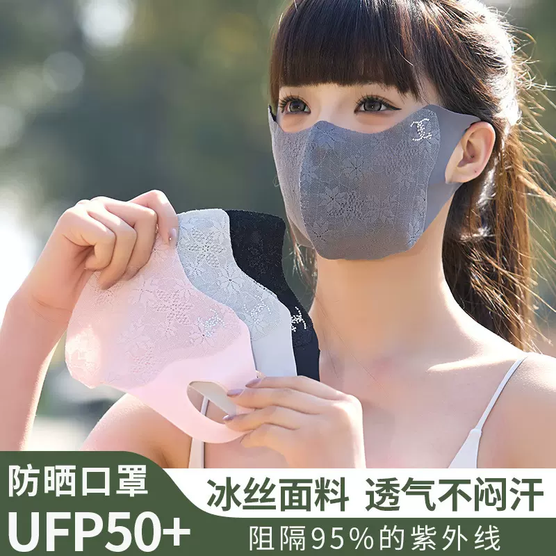 蕾丝防晒口罩女新款护眼角口罩冰丝防紫外线高颜值可调节遮阳口罩