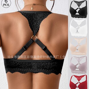 European and American Cross-border Underwear Amazon New Sexy Striped Bra Front Buckle Push-up Printed Lace Back Bra