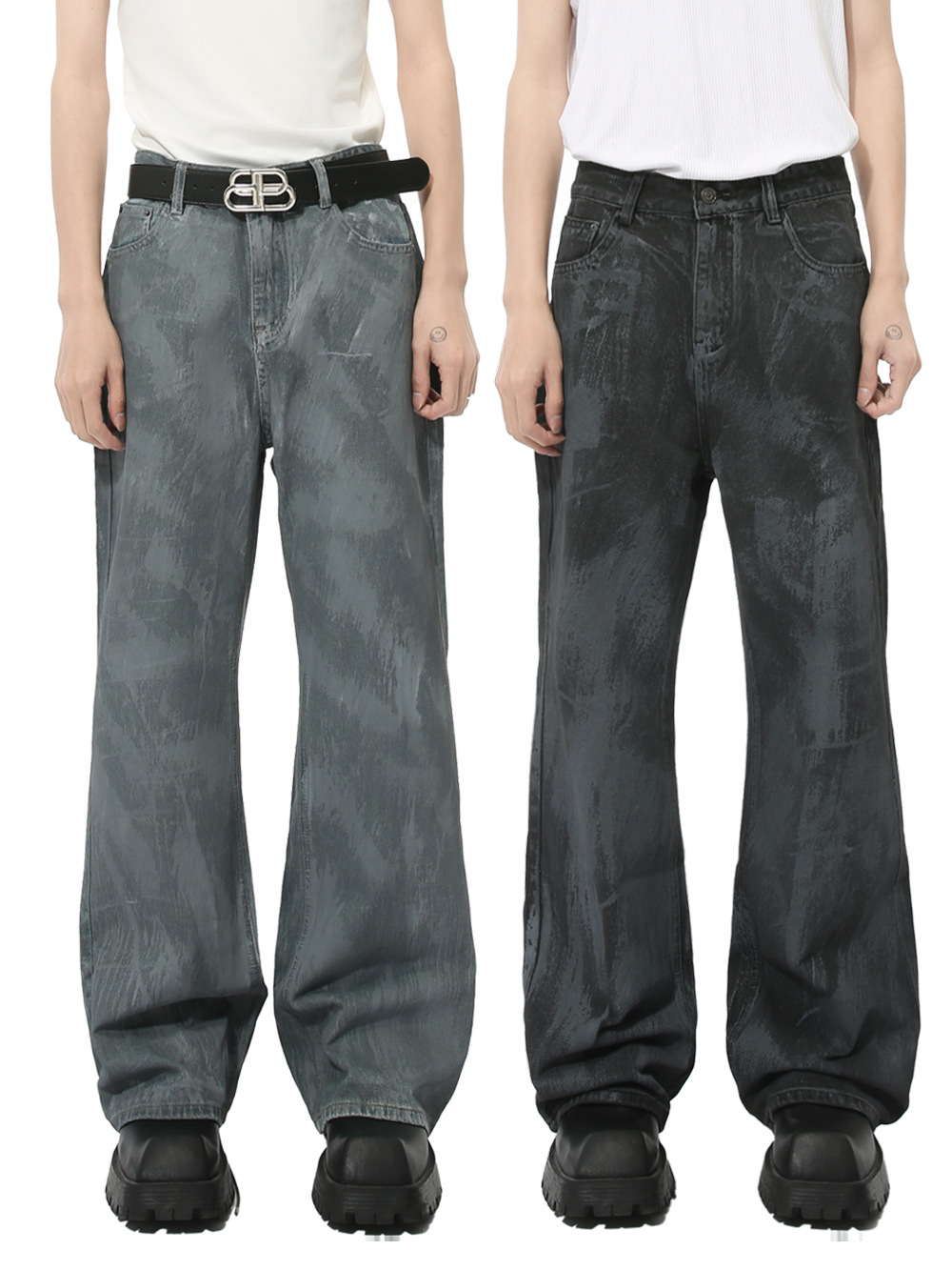 MTLCLOTHES Hombres| Otoño callejera recubrimiento de bocina jeans retro lavado suelto hacer viejos pantalones pintados