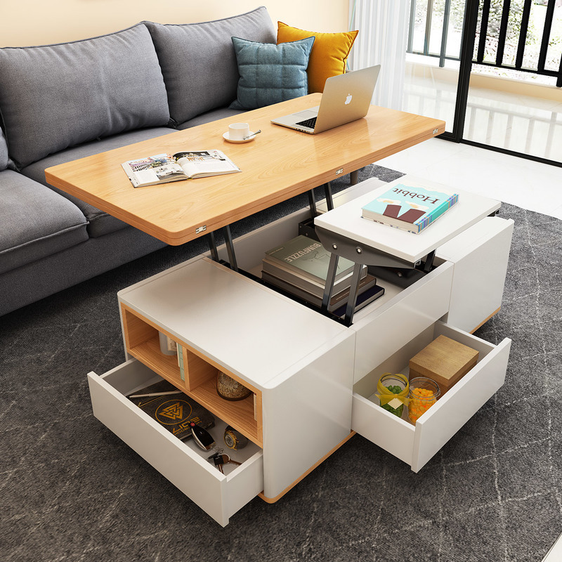 Creative Folding Lift Coffee Table Dining Table Dual-Purpose Desk Multi-Function Small Apartment Scandinavian Casual Modern Living Room Furniture