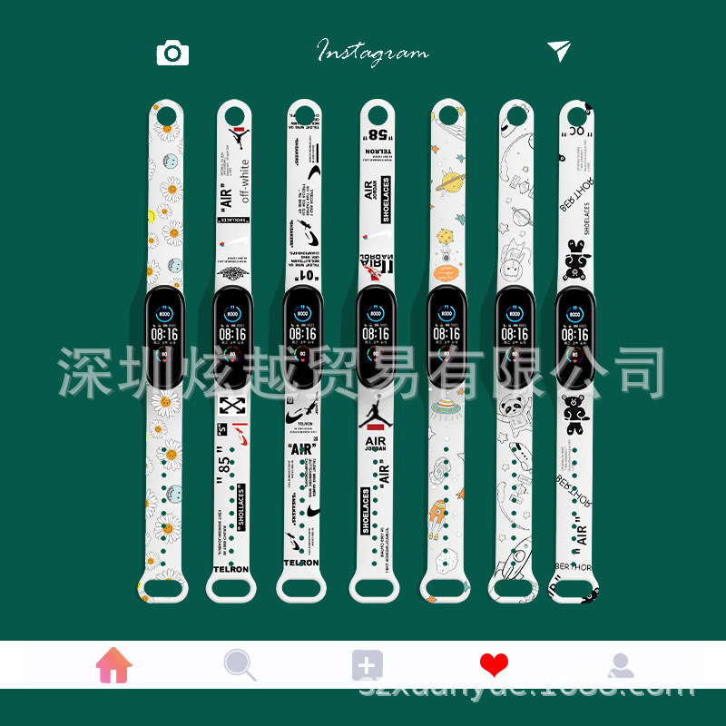 Adecuado para mi pulsera 7 generación correa de muñeca 5/6 generación NFC versión 3/4 reloj de dibujos animados de impresión en color patrón personalizado banda de reemplazo