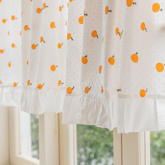 2F法式田園風橘子櫻桃印花棉布半簾美式門帘櫃簾廚房簾防塵穿杆短
