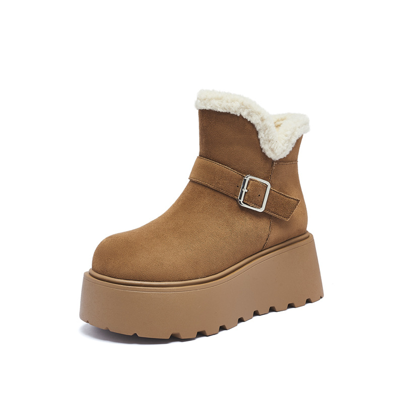 Botas de nieve de fondo grueso para mujeres 2025 nuevas botas de algodón de invierno de lana gruesa de pan