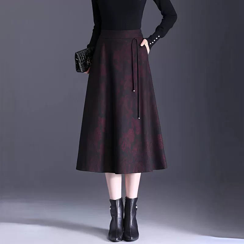 Внешняя торговля трансграничная высокая талия тонкая шерстяная юбка юбка средней и длинной юбка половинки женская летняя 2025 новая тонкая юбка с принтом