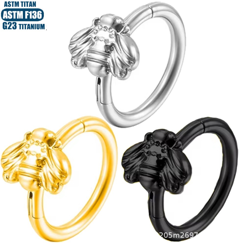 F136 Titanium Piercing Nasal Ring Feather Bee Snake Septum Seamless Ring Tragus Earring detail image 12