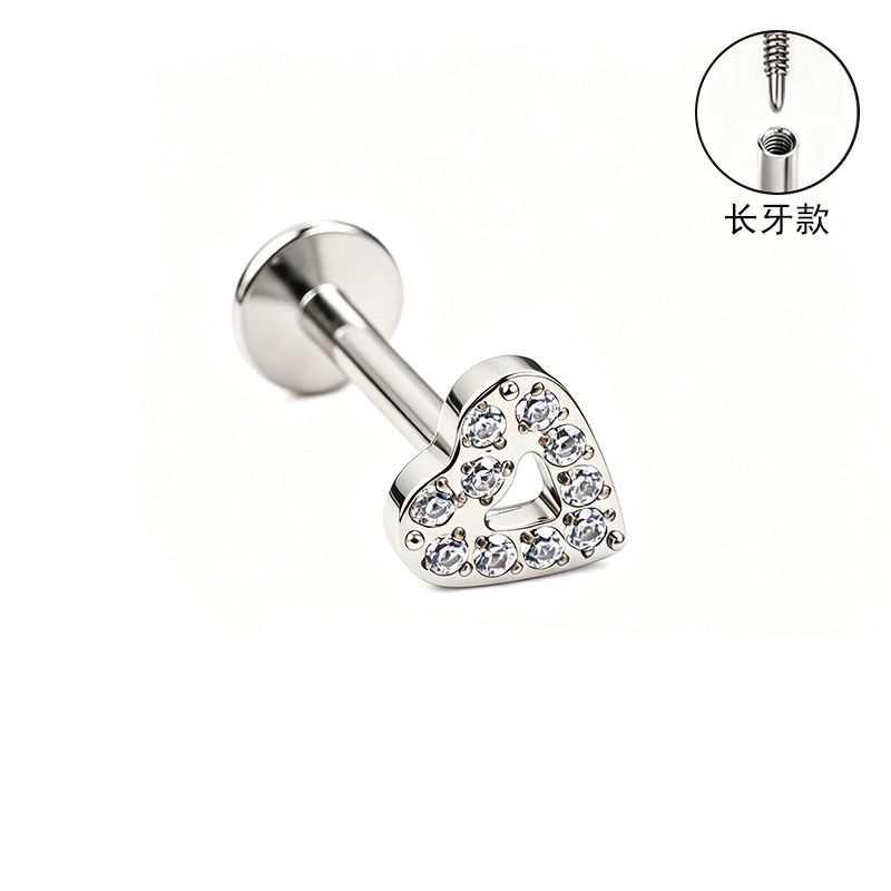 F136 Titanium Alloy Long Tooth Style Ear Studs with Zircon, Carved Ear Bone Studs, G23 Titanium Body Piercing Jewelry detail image 14