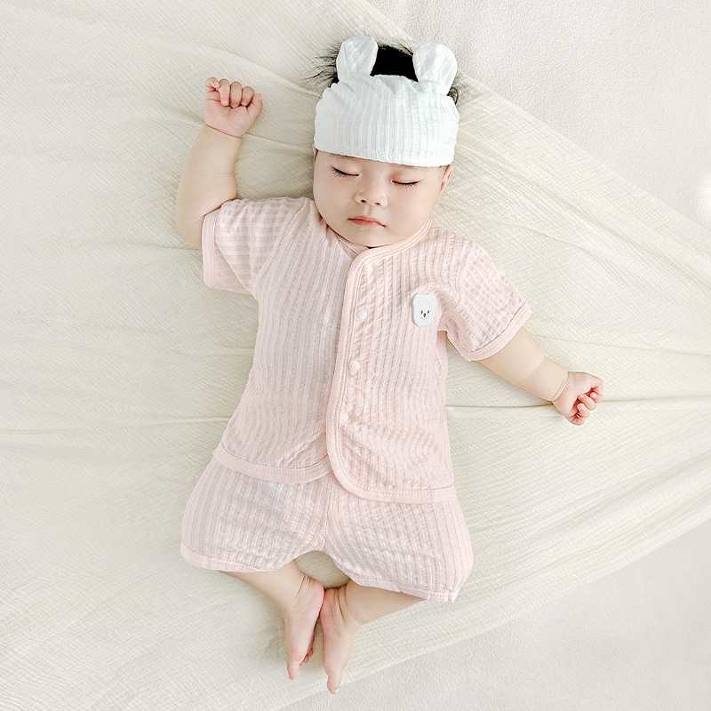 Conjunto de verano para bebé, pijamas infantiles finos de manga corta con abertura en la entrepierna, ropa de verano para niños y niñas para salir, ropa de bebé