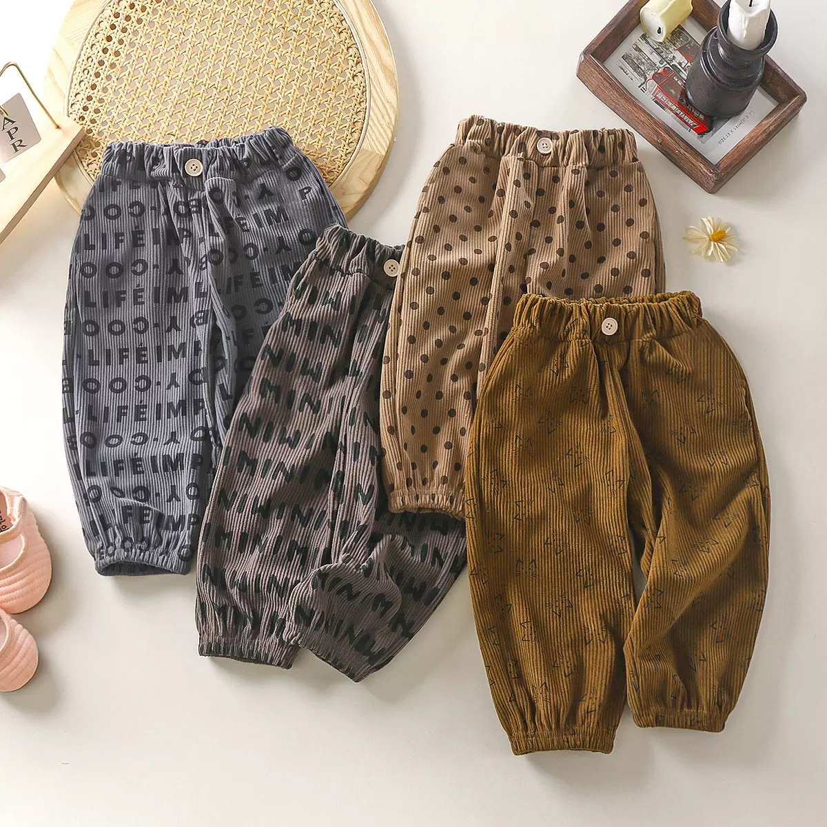 2025秋冬新款儿童裤子男女童裤宝宝斑点长裤休闲提花卫裤一件代发