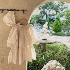 女童公主裙2024春季韓國童裝新款女寶寶泡泡袖花邊大擺裙兒童長裙