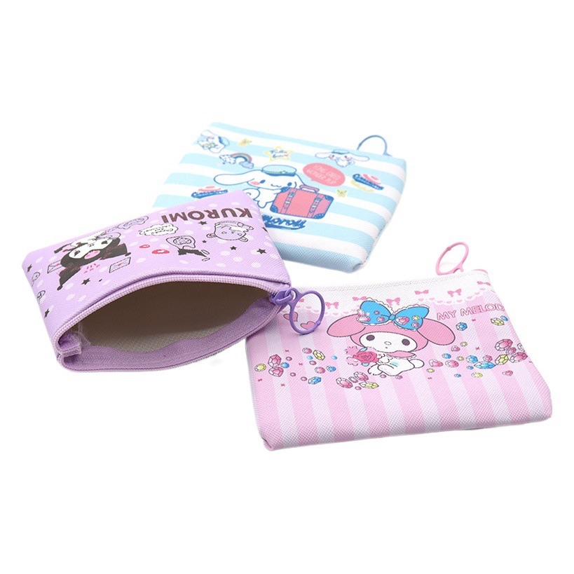 Cartoon Sanrio Student Coin Purse Pu Kuromi Melody Cinnamoroll Kidsren's Wallet Coin Bag Storage Bag