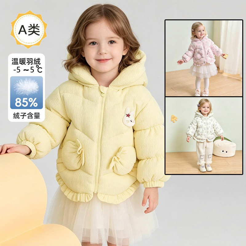 Girls' French-style down jacket, 2026 winter new style, thickened for infants and babies, princess style, white duck down.