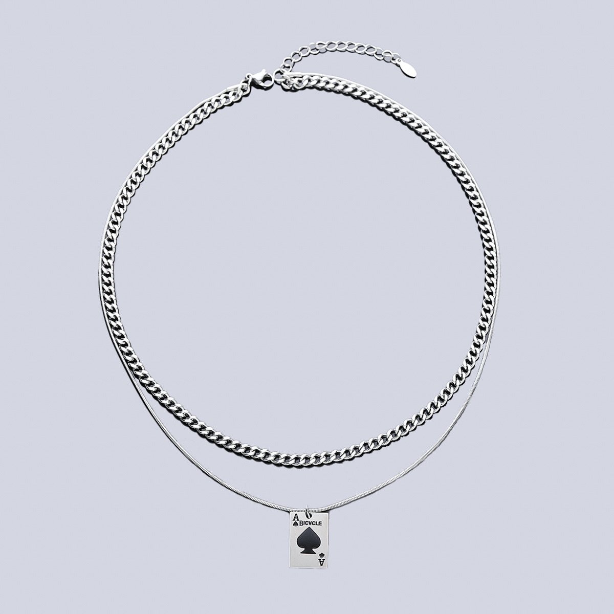 Unisex Gender Hip-Hop Poker Titanium Steel Plating Unisex Double Layer Necklaces Men Layered Necklaces