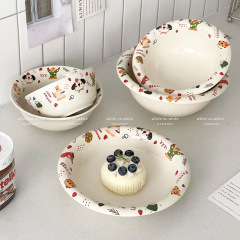 絶妙で美しいプレート、かわいいデザートプレート、ディナープレート、家庭用クリームスタイルの食器、セラミックの大きなボウル、フルーツサラダプレート