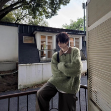 高级感鹿毛绒针织衫毛衣男女简约秋冬款设计感情侣小众套头毛线衣
