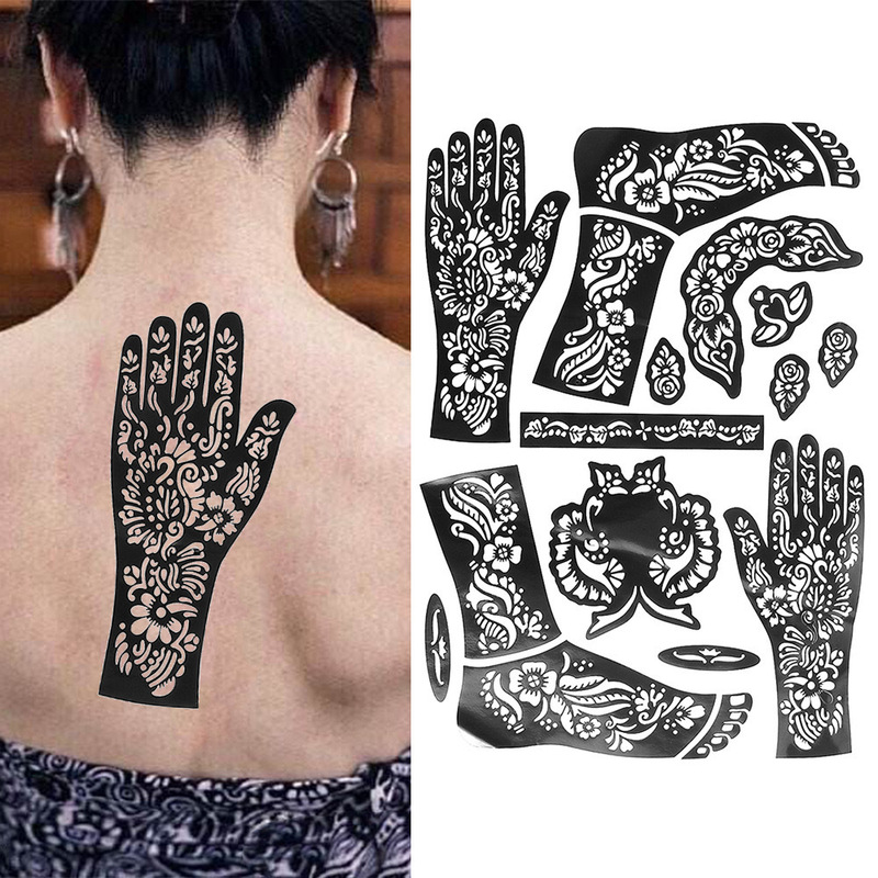 Indian Henna Tattoo Big Figure Template Temporary Tattoo Hands and Feet Spray Painting Tool Painted Herbal Juice Tattoo Sticker