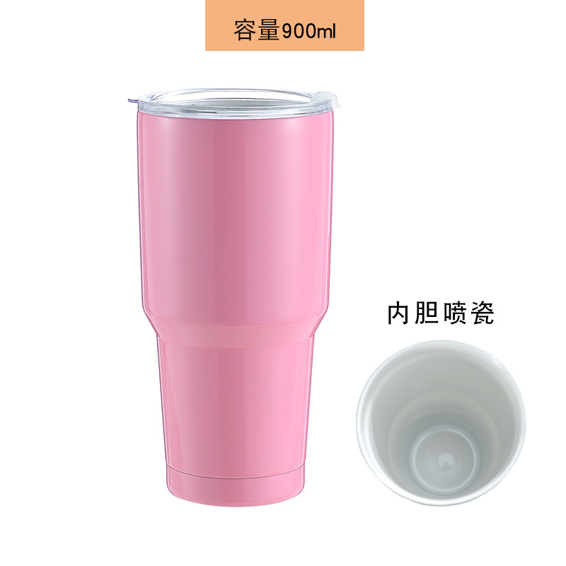 Suministro directo de fábrica 30oz aerosol interior de cerámica taza de helado taza de cerveza de coche 304 taza de vacío de acero inoxidable taza de coche