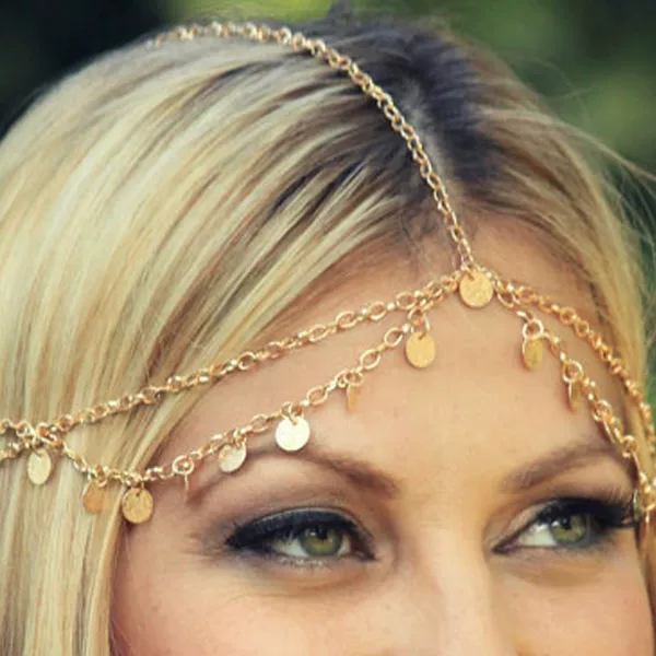 European and American New Retro Wavy Disc Hairband Cross-Border Simple Metal Texture Tassel Sequin Multi-Layer Tassel Hair Accessory