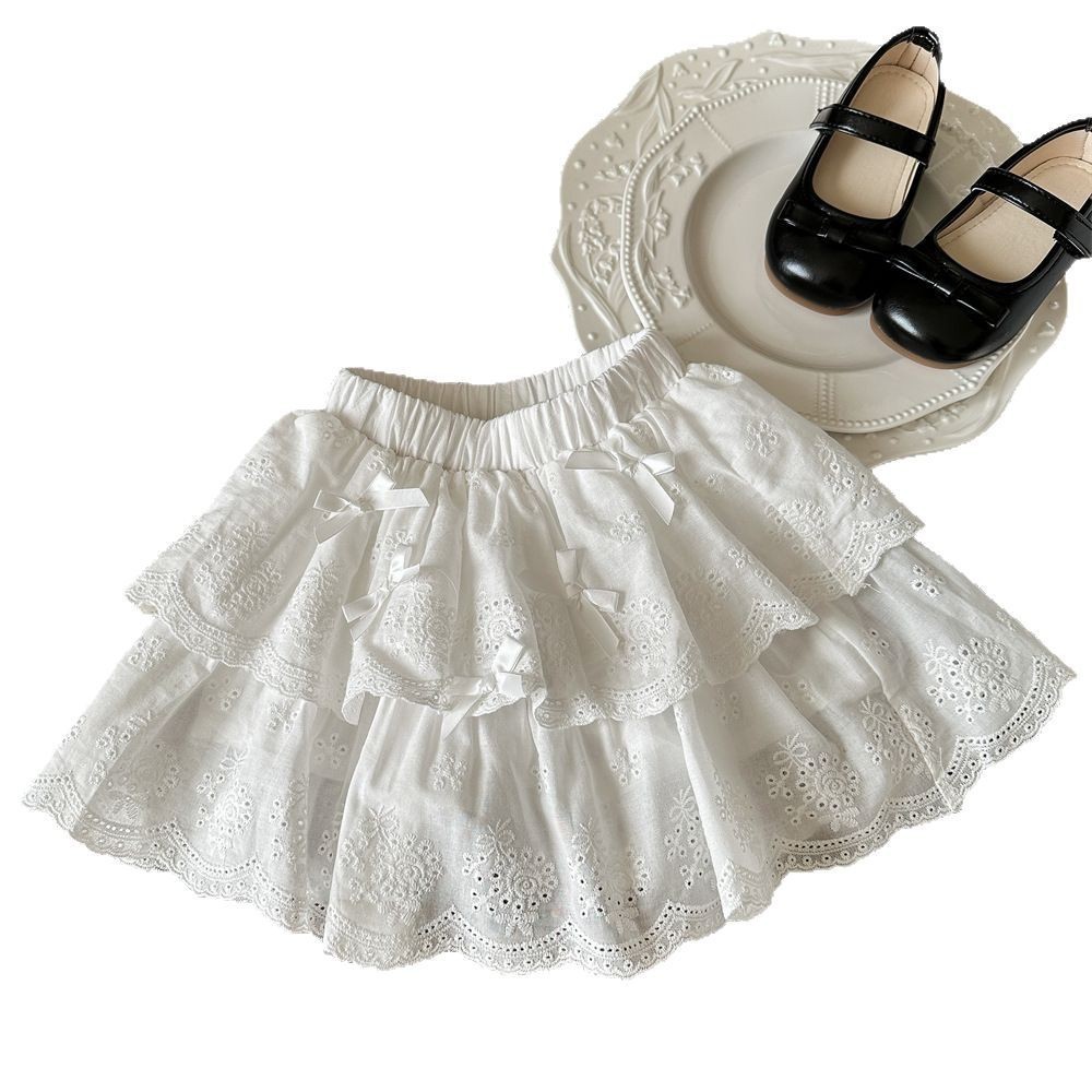 Estrella infantil, falda de pastel de encaje estilo ballet redondo, falda hinchada, media falda con lazo de verano para niñas, falda corta de princesa