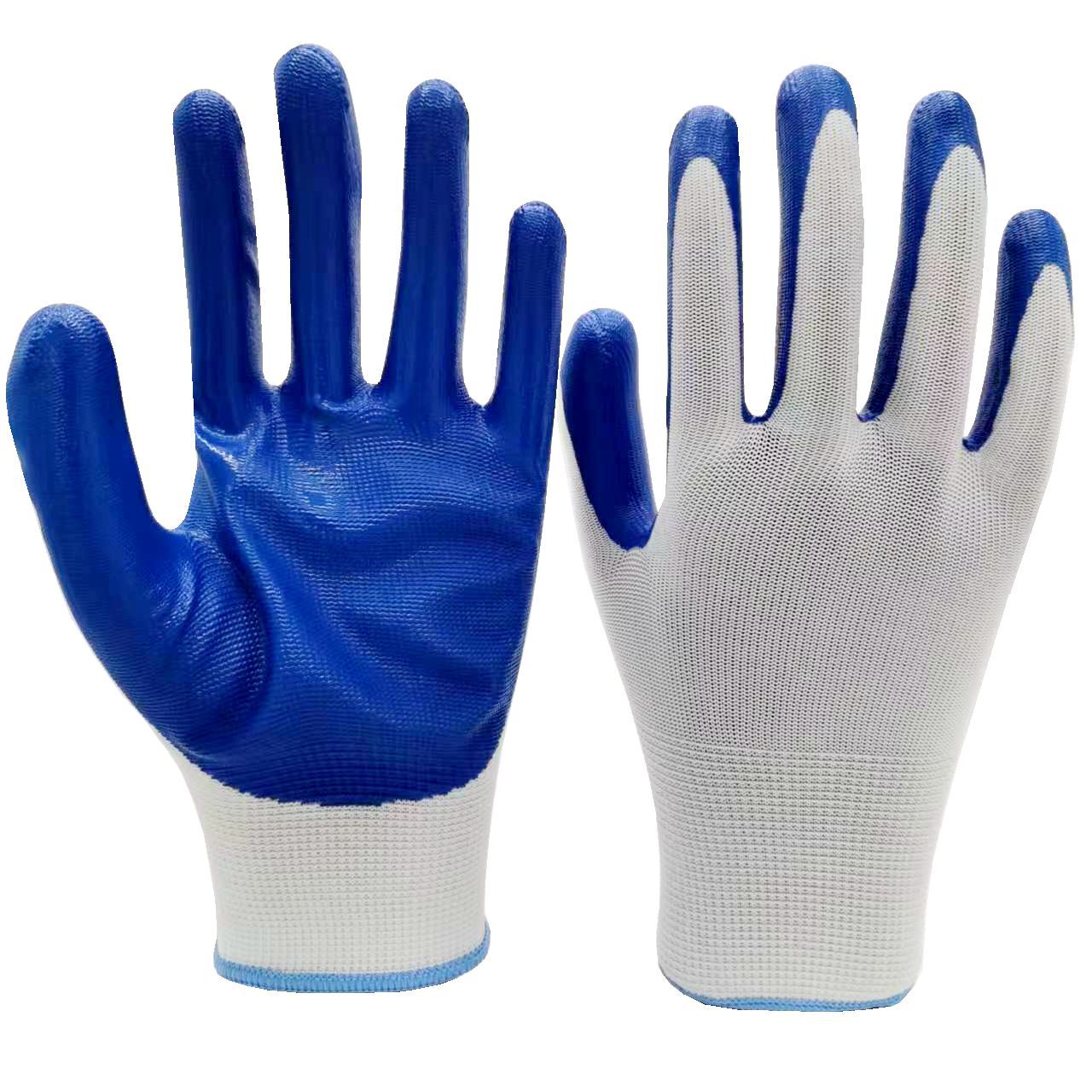 丁腈劳保手套白尼龙耐磨防滑丁晴浸胶涂胶 丁青挂胶防护手套