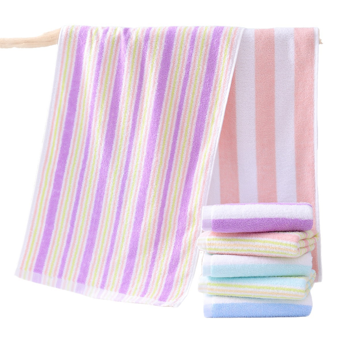 Serviettes de visage rayées en coton douces et absorbantes_voghion.com