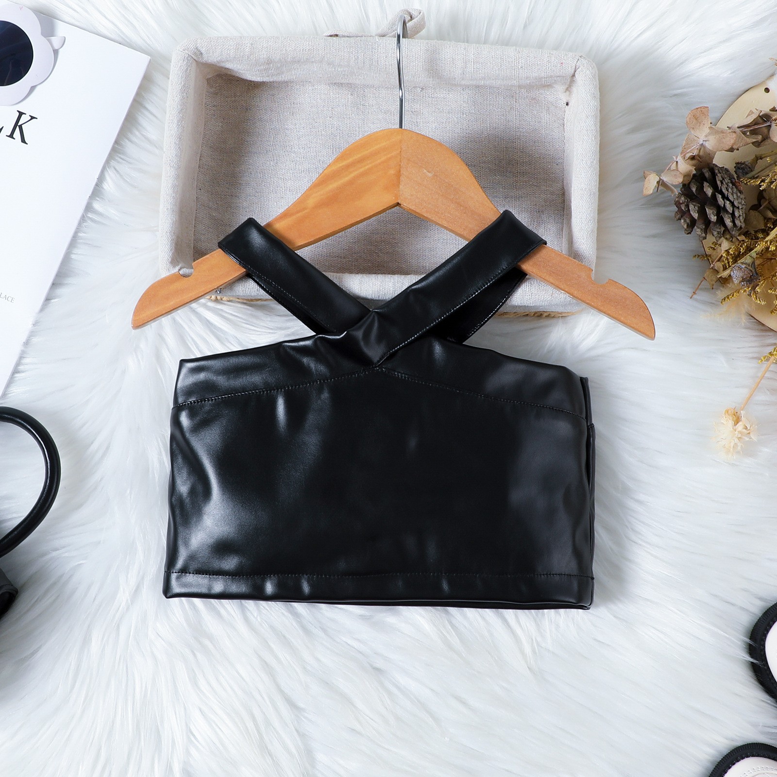 (2개) 국경 간 대외 무역 여름 새로운 유럽과 미국 소녀 솔리드 컬러 카미 솔 조끼 다이아몬드 박힌 PU 가죽 스커트 벨트 세트