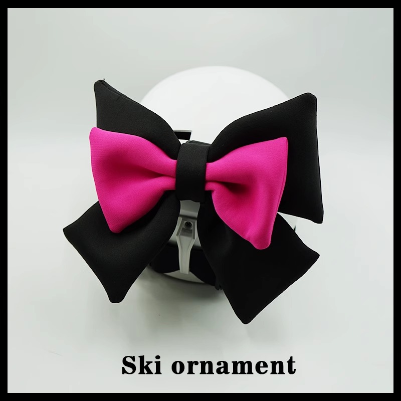 Black and rose red double-layer bow decoration riding equipment ski helmet