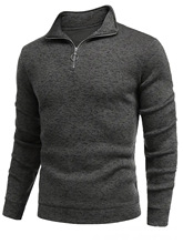 欧美秋冬2025新款男装休闲上衣拉链纯色柔软翻领打底男士polo衬衫