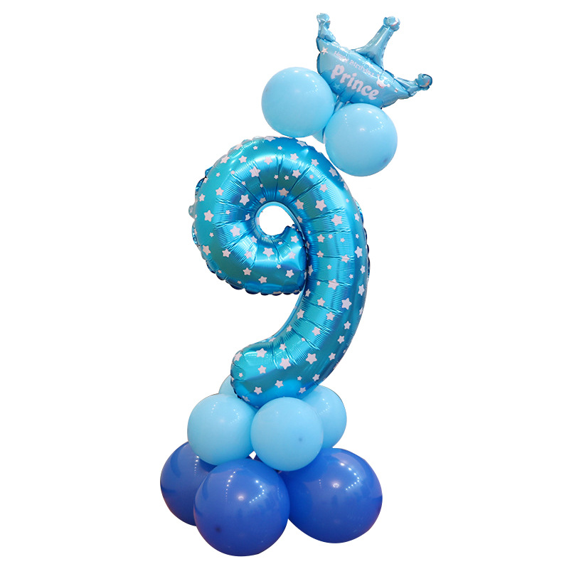 0-9 cumpleaños digital globo columna bebé un mes de edad diseño carretera globo fiesta decoración corona película de aluminio