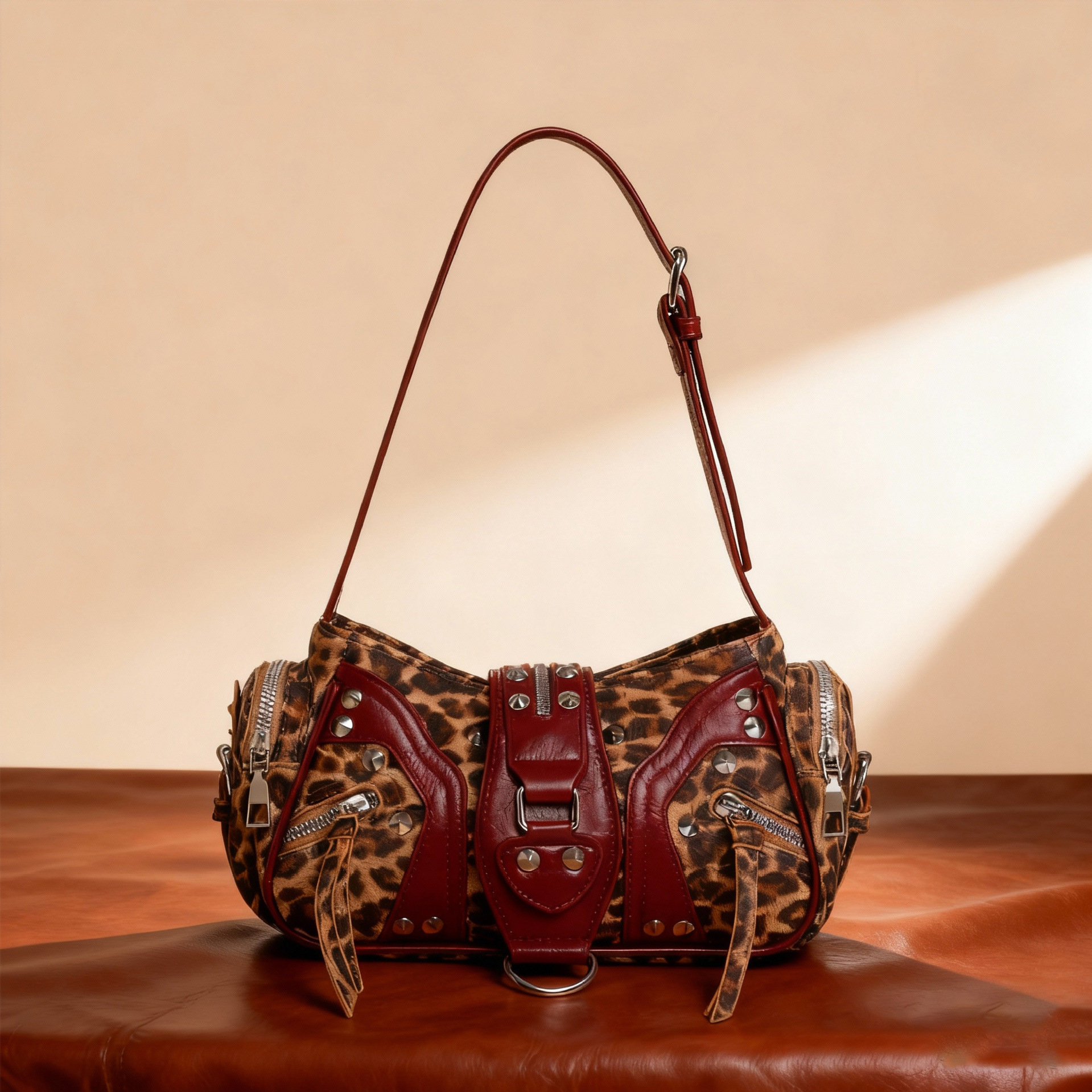 Nicho de diseño de chicas calientes retro Y2K cera de aceite de cuero hombro mochila de locomotiva brazalete de invierno nueva bolsa de hombro de mujer