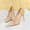 3265-2 Korean version of sweet high heels， thin heels， high heels， shallow mouth， pointed toe， slim and delicate single 