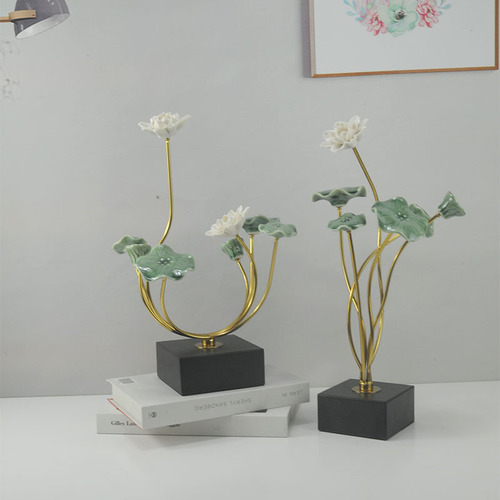 Lotus leaf lotus ornaments light luxury entrance hall office bookcase modern living room TV cabinet wine cabinet home soft furnishings