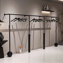 简约童装店专用货架男女服装展示架哑光黑色上墙挂衣杆落地陈列架