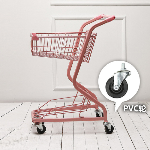 Supermarket Double-layer Shopping Cart Doll Clip Machine Pet Snack Store Yellow Orange Colorful Metal Celebrity Pink Hand Cart