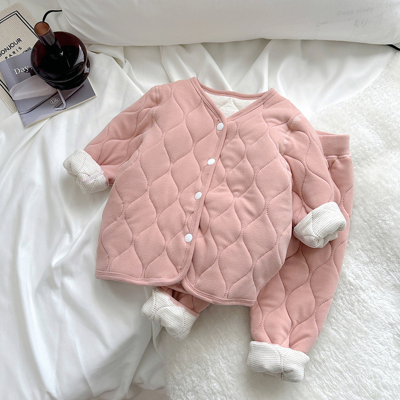 蚕丝羊毛加厚棉袄校服神器保暖秋冬三层夹棉上衣裤子男女童套装|undefined