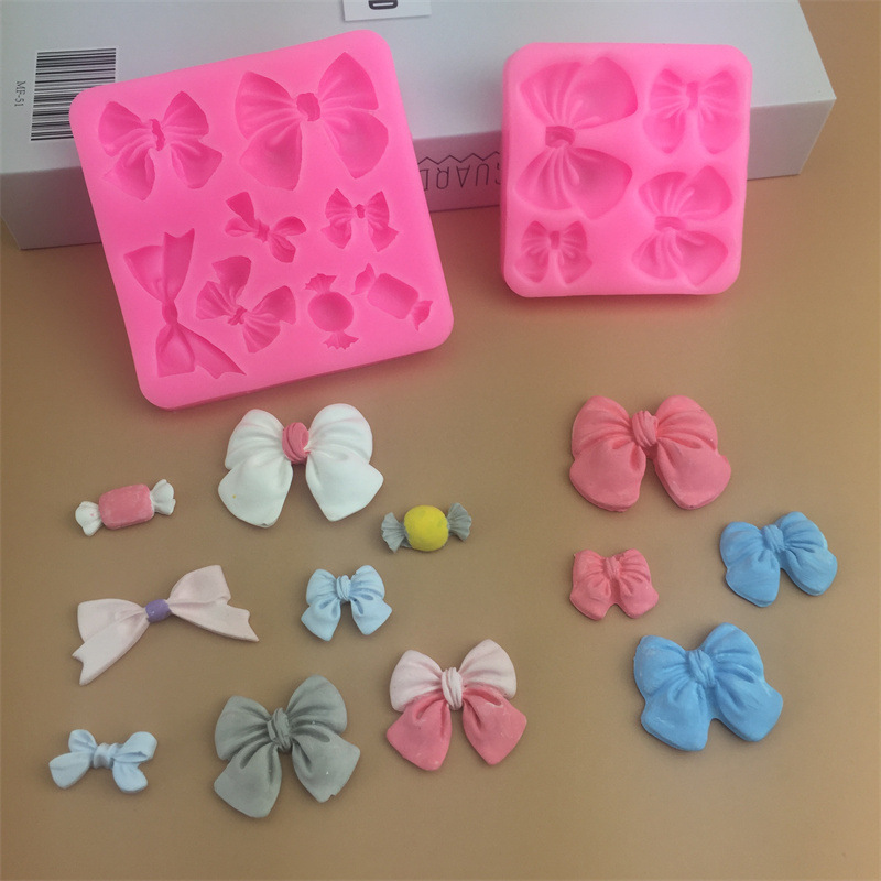 Beautiful four-hole bow silicone mold chocolate bow shape biscuit cake baking decoration tool mold