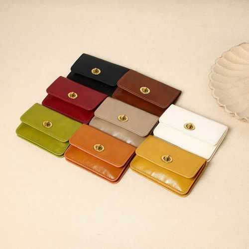 New Korean style card bag ins women simple solid color retro lock buckle multi-layer card bag women's high-end wallet card bag 