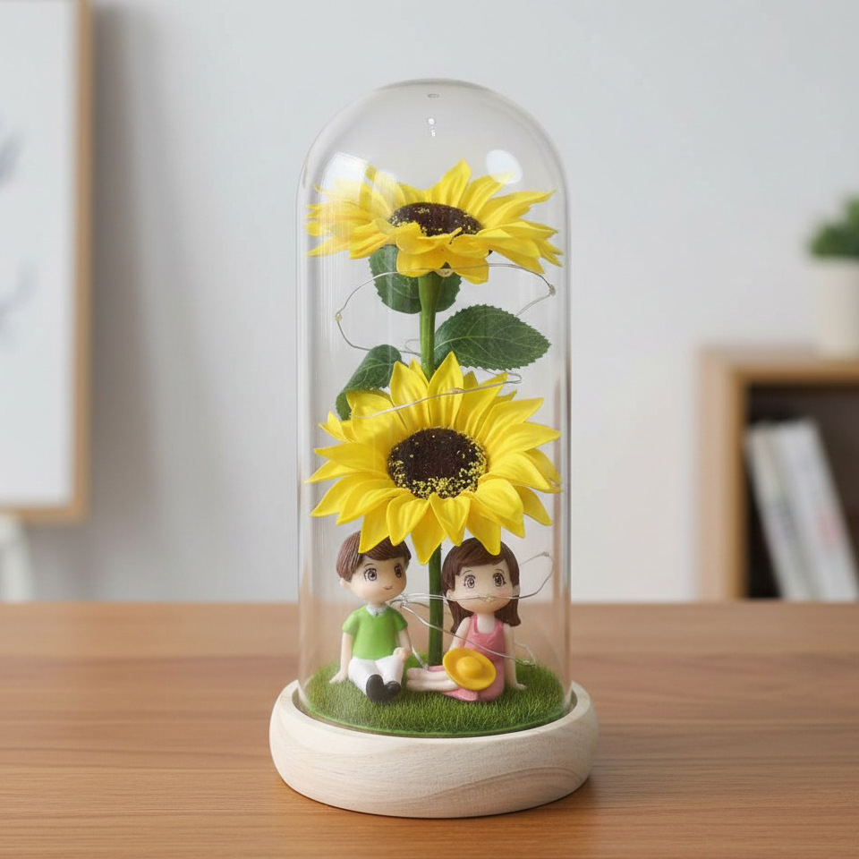 Girasoles transfronterizos jabón eterno flores jabón vidrio cubierta regalo del día de la madre decoración de la noche luces regalos de graduación temporada