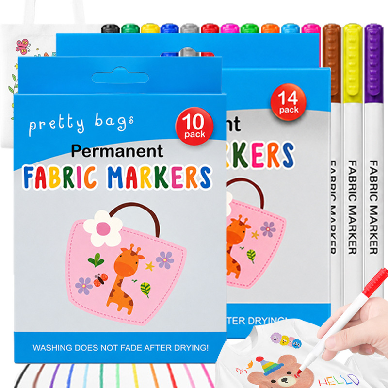 Cross-border 10-color 14-color fabric paint pens for DIY hand-painting, non-fading fabric graffiti paint pens, textile fabric paint pens
