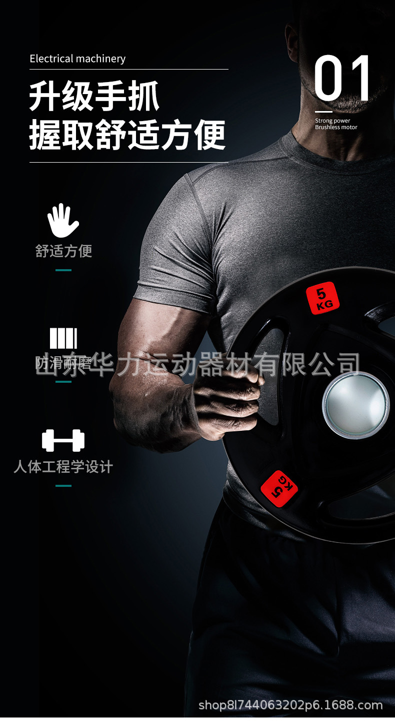 杠铃片商用包胶家用健身房专业飞铃大孔手抓片配重奥杆
