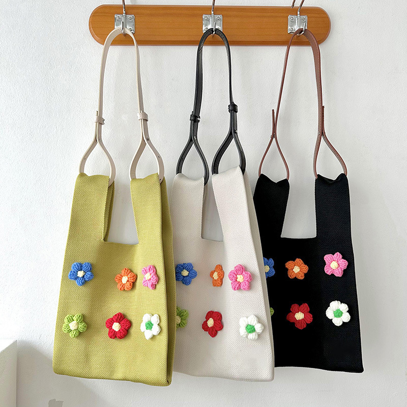 Dopamina lindo colorido pequeña flor de punto bolso de hombro estilo coreano versátil gran capacidad bolso de mano bolso de la muñeca