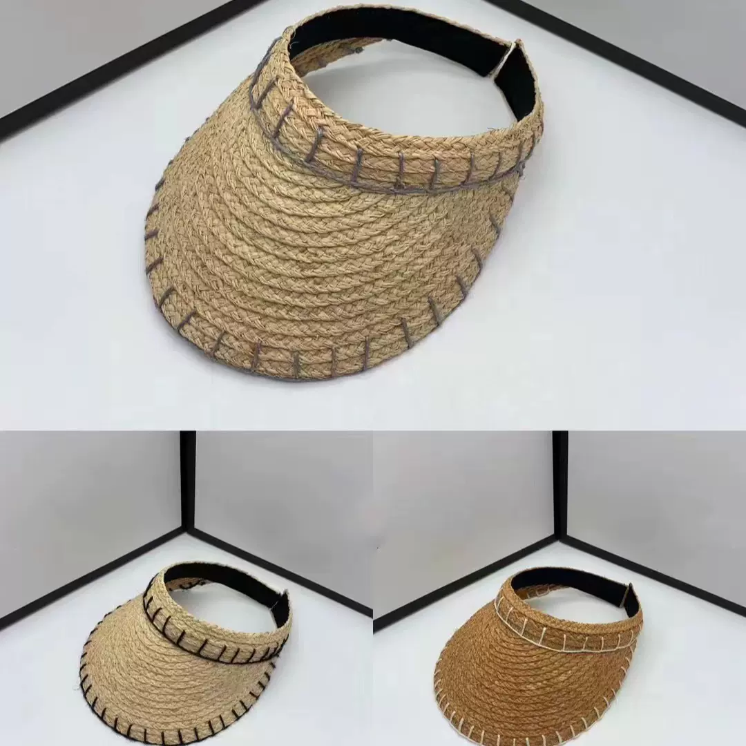 编制草帽拉菲草空顶帽夏季遮阳帽子简约沙滩长檐帽子批发草帽