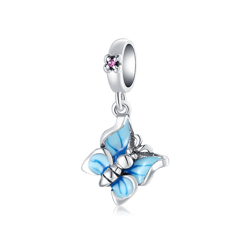 S925 Sterling Silver Blue Butterfly Pendant 925 Silver DIY Bracelet Beads Pandora Style Jewelry Accessories