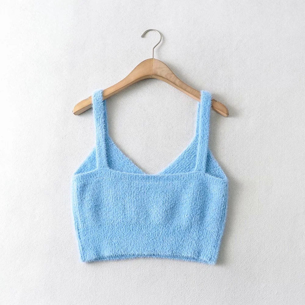 Fluffy knit solid cami top NSAC48762