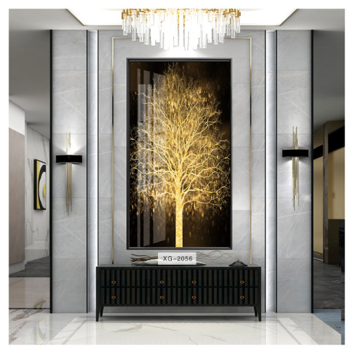 The money tree has a good meaning. Entrance hall decoration painting. Light luxury and wealth. Gold tree corridor aisle mural. Diamond-encrusted crystal porcelain painting.