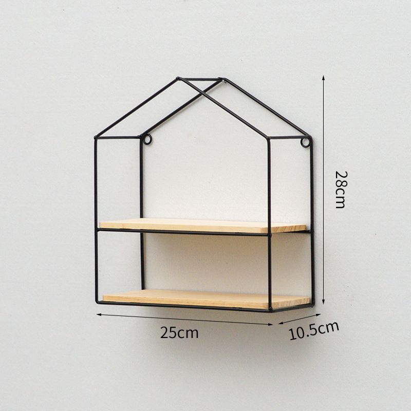 Estante Decorativo de Pared de Hierro y Madera Estilo Nórdico para Sala de Estar