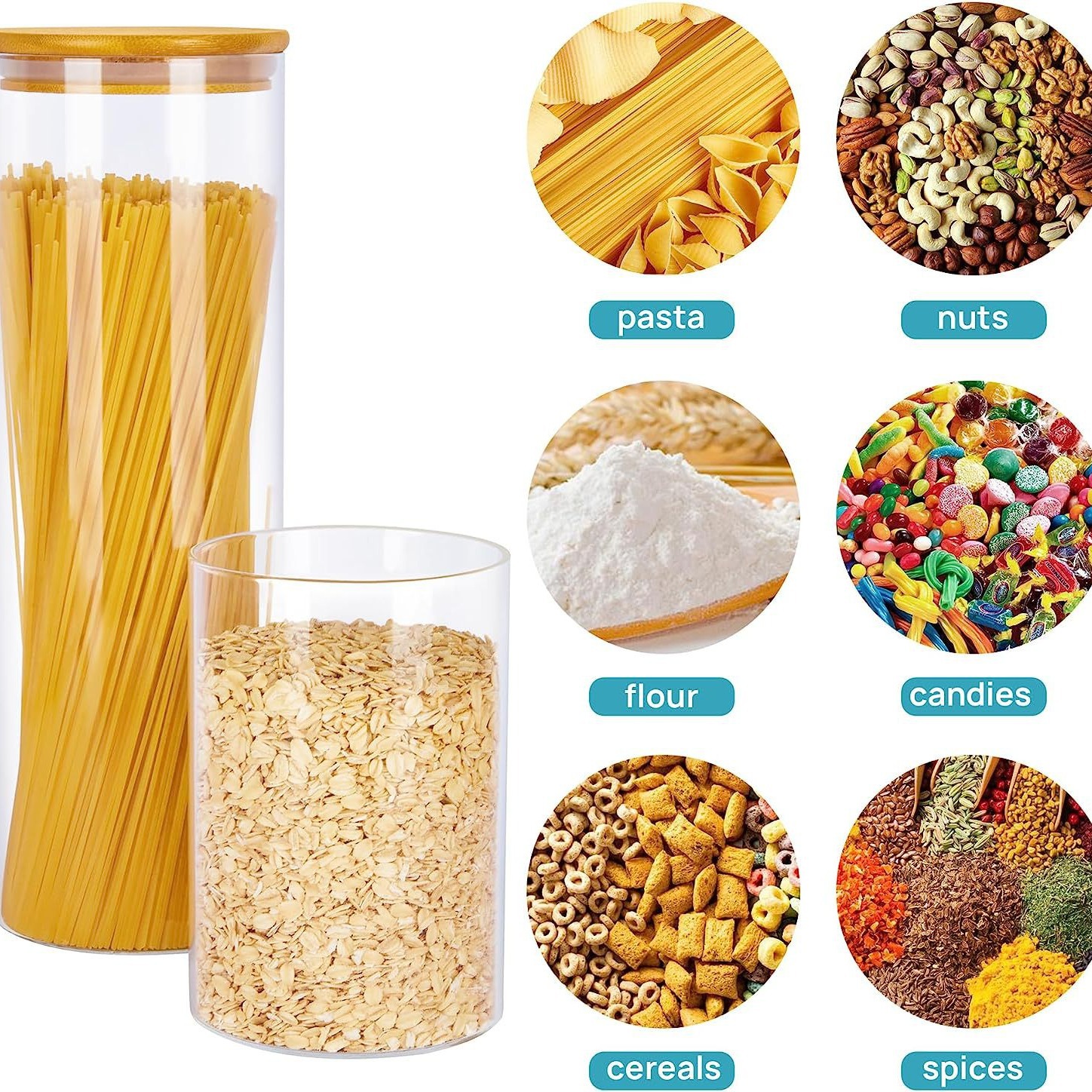 Frasco sellado de vidrio de borosilicato transfronterizo cubierta de bambú frasco de té botella de almacenamiento transparente de granos de frutas secas frasco de vidrio